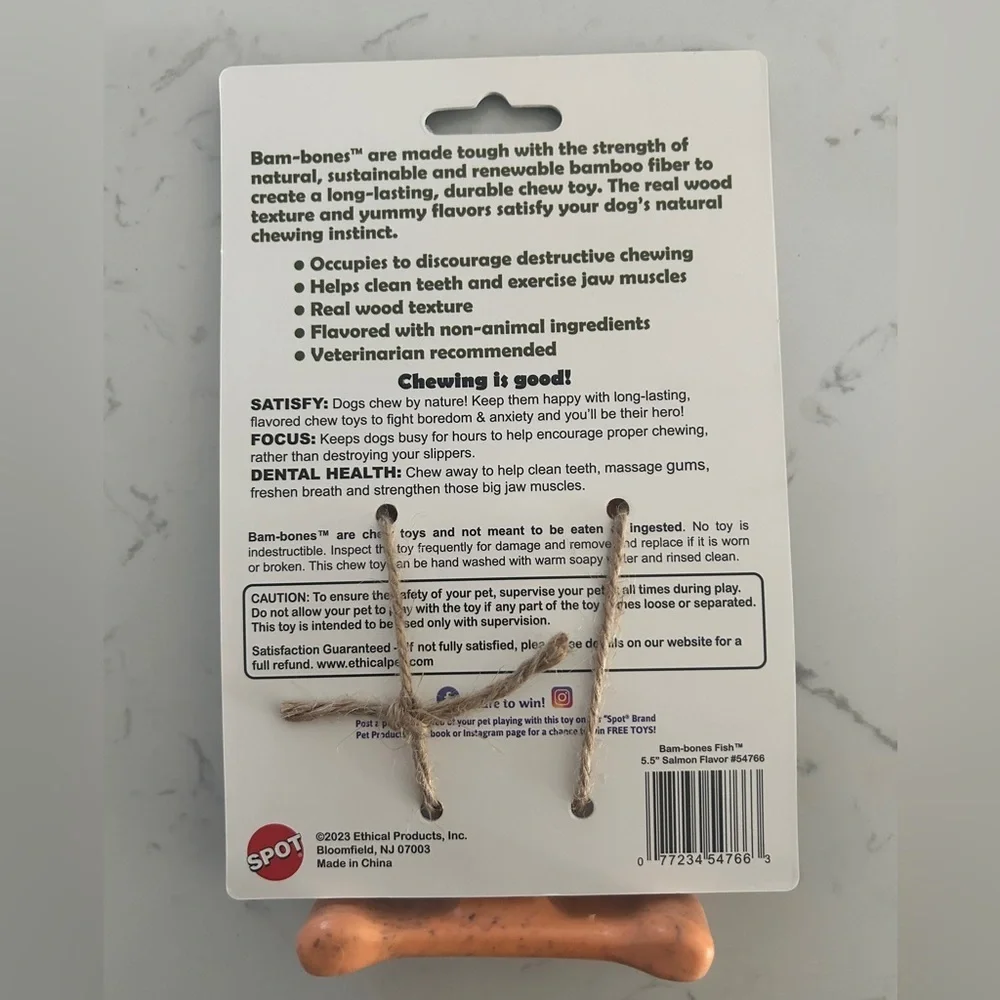 SPOT Bam-Bones Fish Chew Toy for Dogs - Durable, Salmon-Flavored-NWT